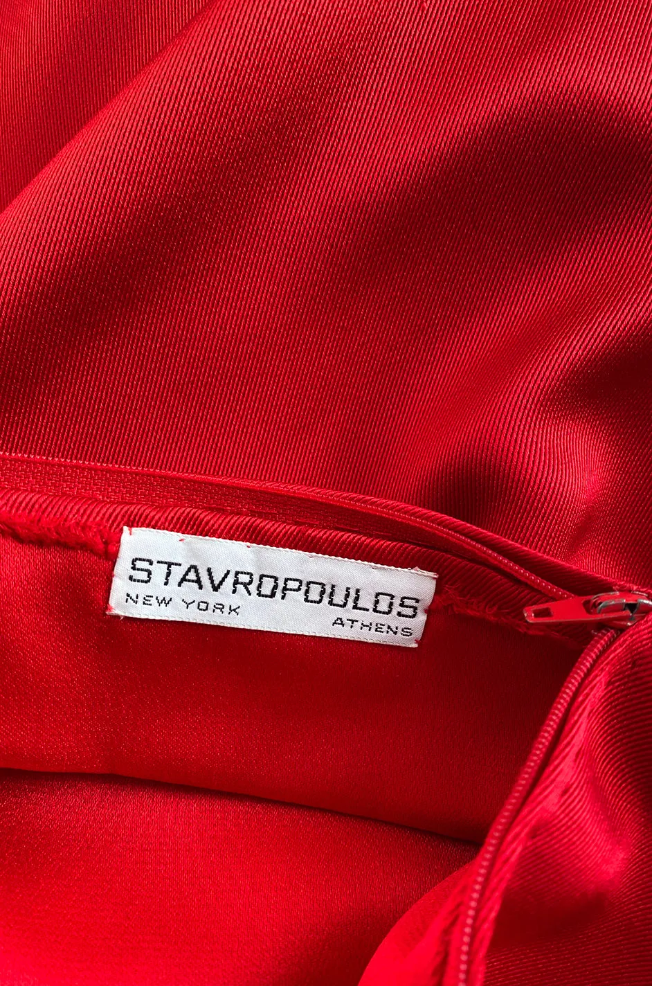 1979 Stavropoulos Deep Red Silk Full Length Dress w Pouf Sleeves