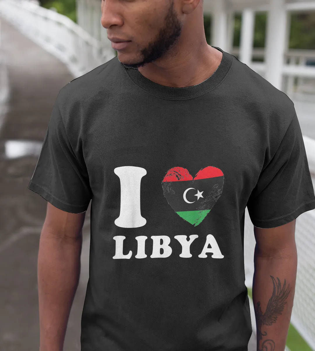 1sttheworld T-Shirt - Heart Flag Libya T-Shirt Black A35