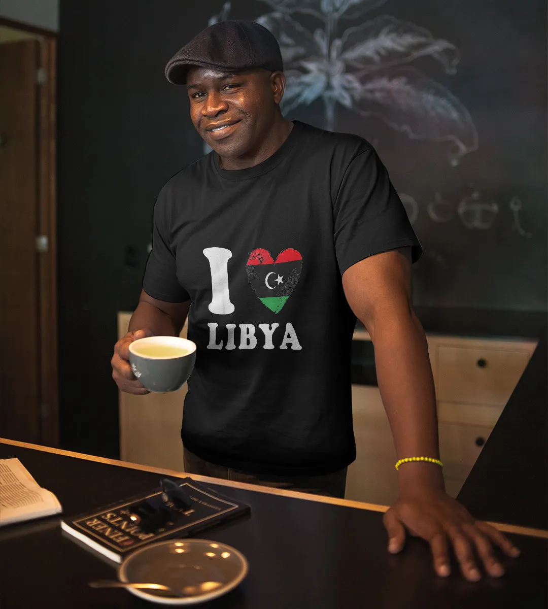 1sttheworld T-Shirt - Heart Flag Libya T-Shirt Black A35