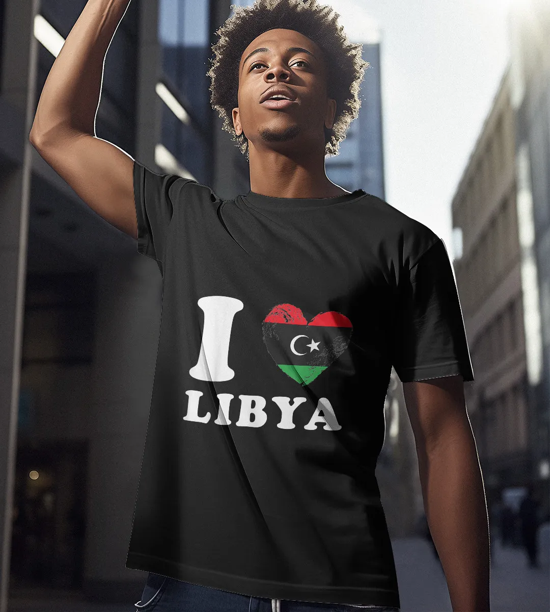 1sttheworld T-Shirt - Heart Flag Libya T-Shirt Black A35