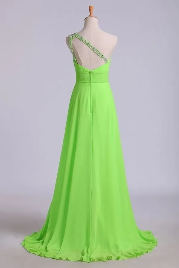 2024 Prom Dresses A Line One Shoulder Chiffon With PJGRPYPP