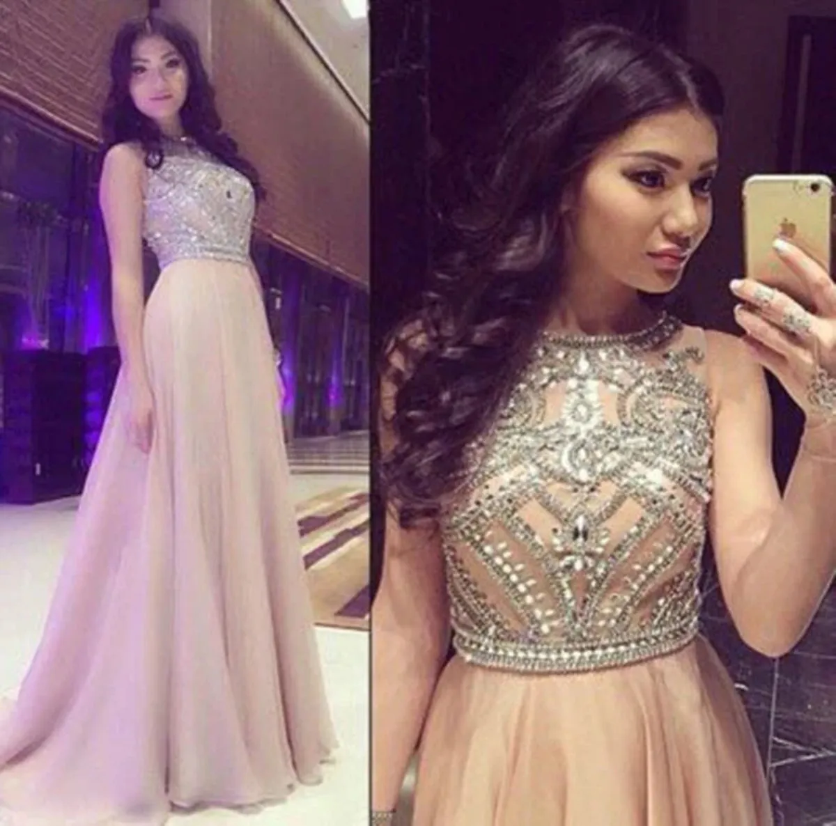 A Line Round Neck Sleeveless Long Prom Dresses, Long Formal Dresses