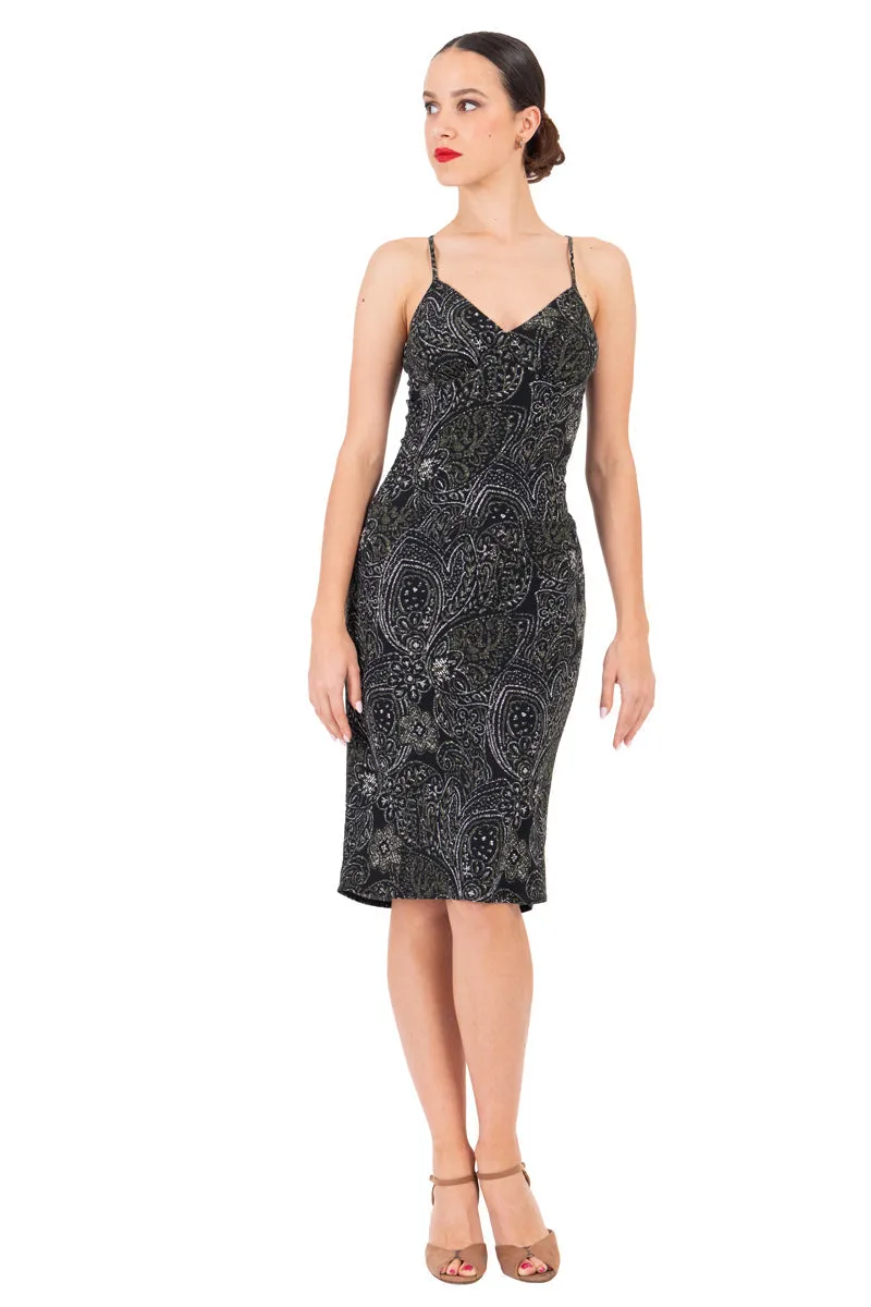 Abstract Paisley Printed Fishtail Dress With Spaghetti Straps (XS)