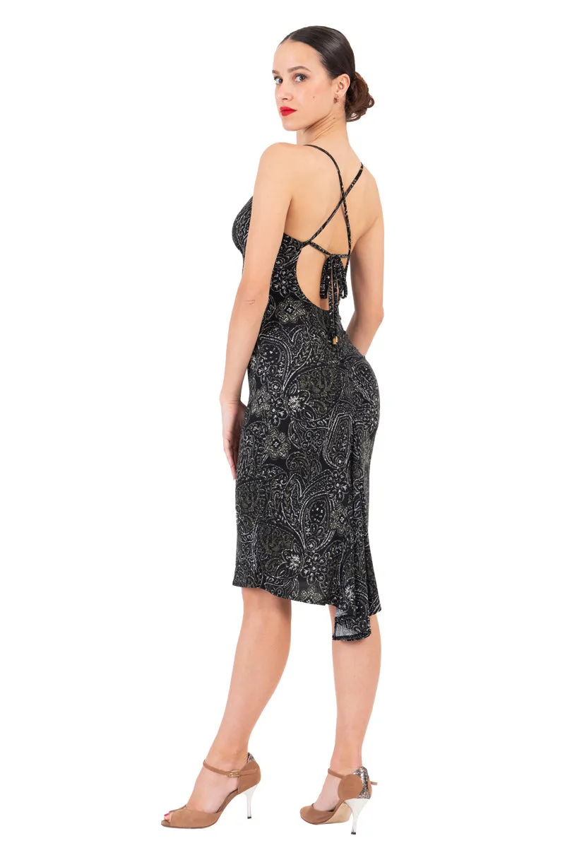 Abstract Paisley Printed Fishtail Dress With Spaghetti Straps (XS)