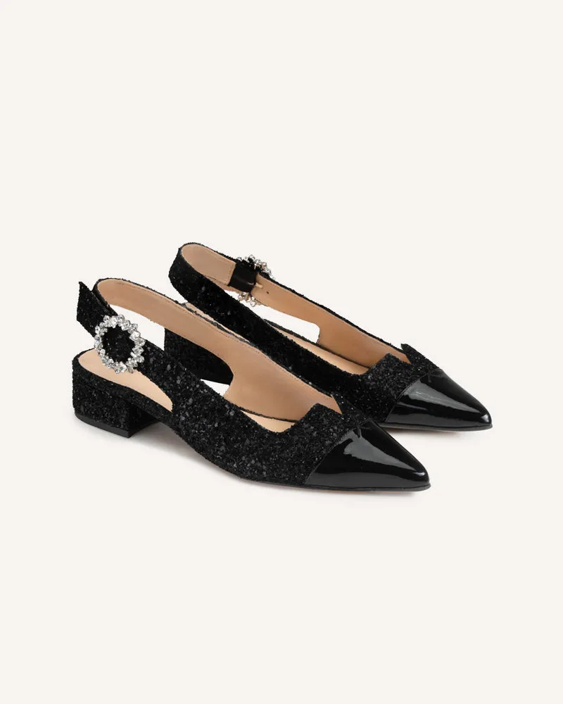 Alicia Black Glitter Flats
