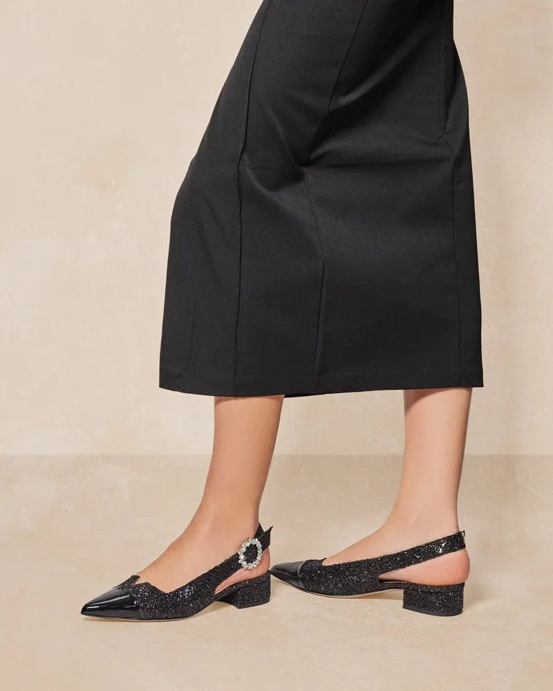 Alicia Black Glitter Flats