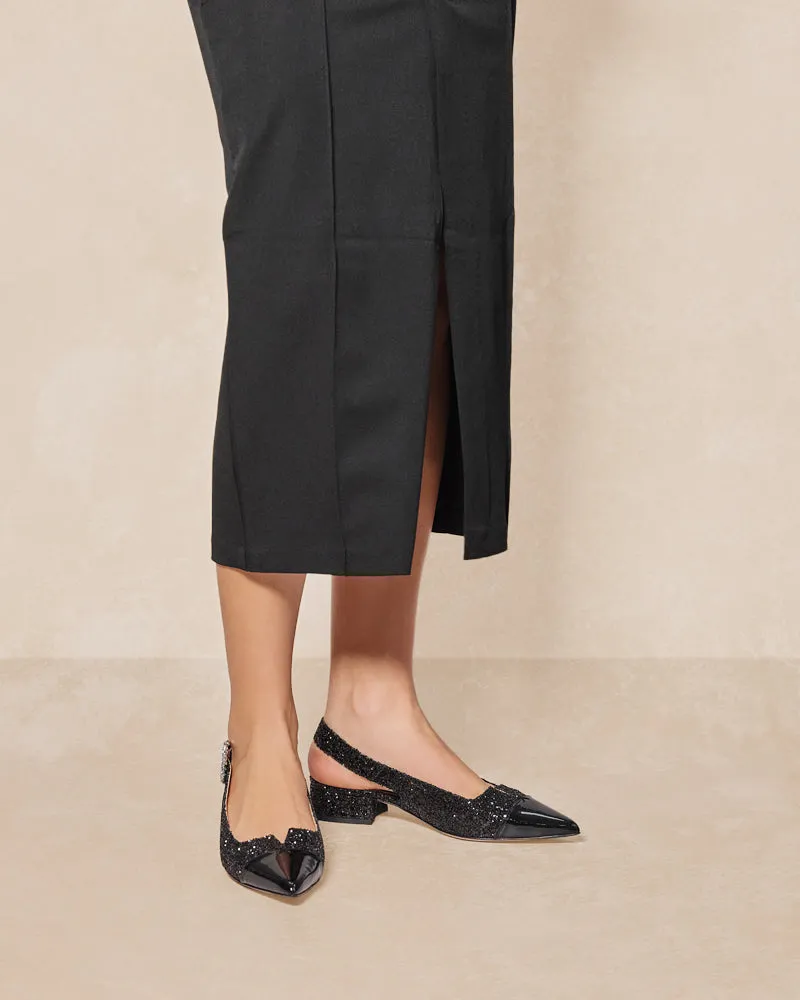 Alicia Black Glitter Flats