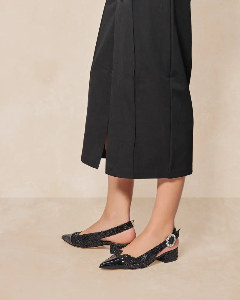 Alicia Black Glitter Flats