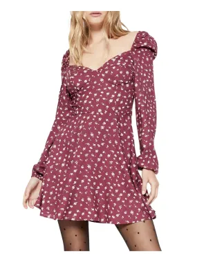 BARDOT Womens Zippered Floral Pouf Sleeve Queen Anne Neckline Short Party Fit   Flare Dress
