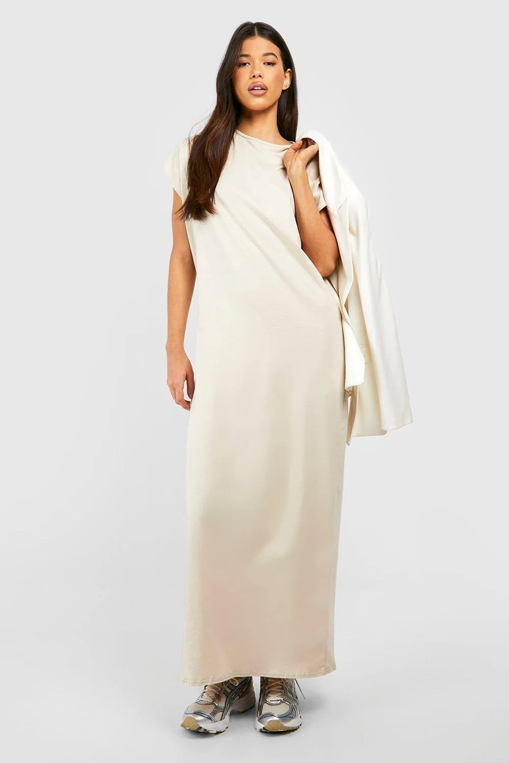 Boohoo Cotton T-Shirt Midi Dress, Gray