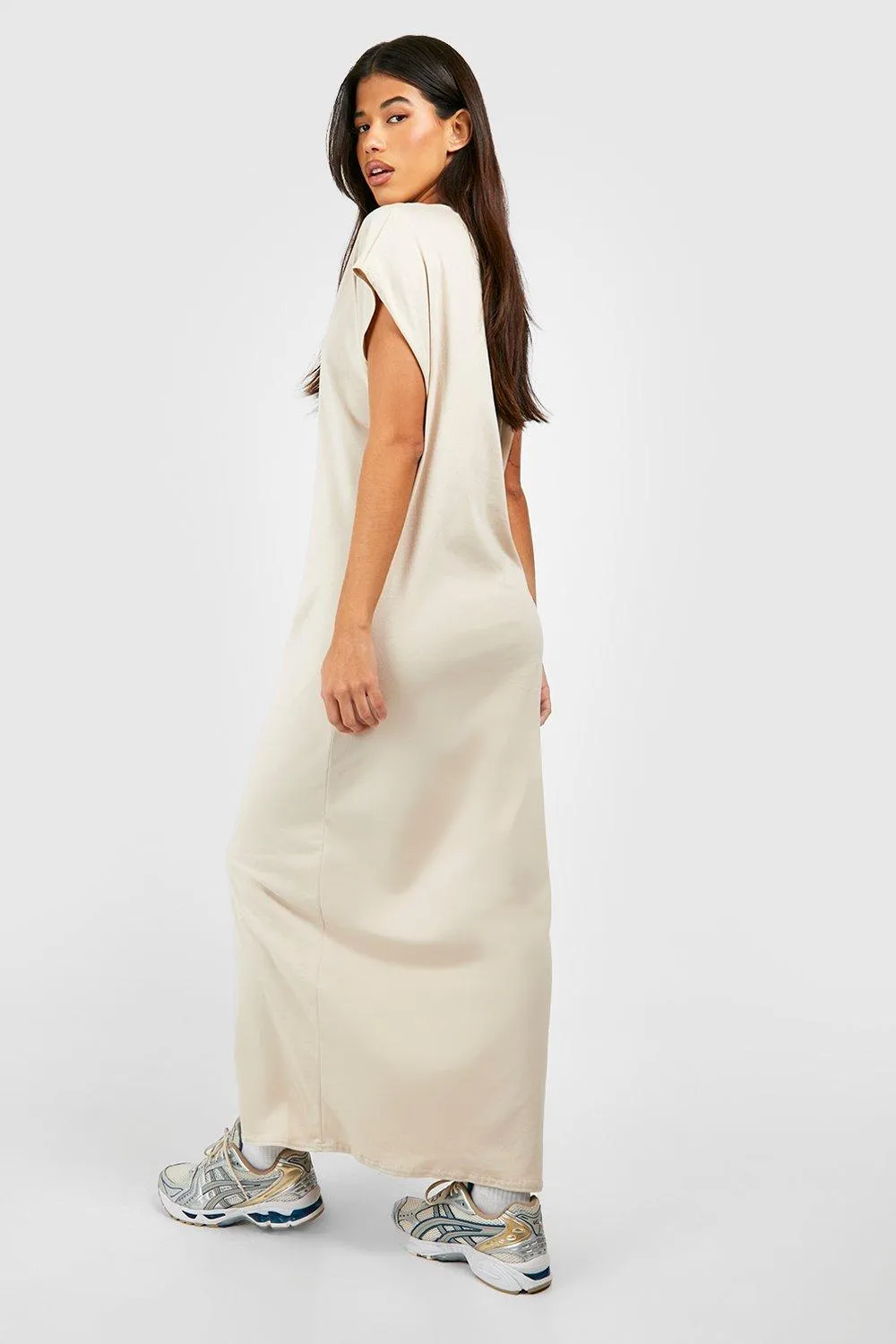 Boohoo Cotton T-Shirt Midi Dress, Gray