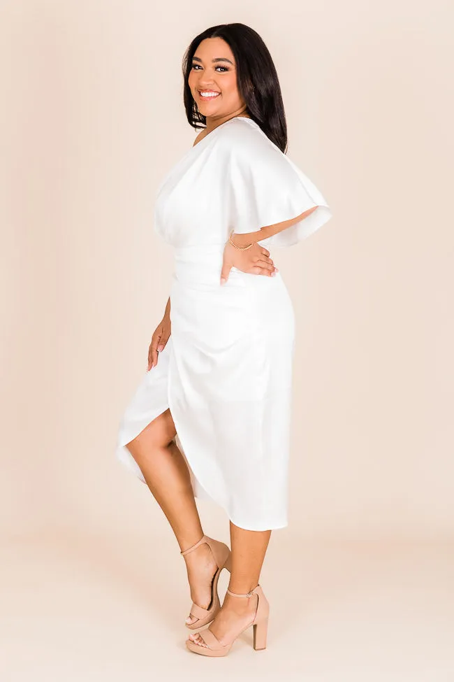 Darling Muse Ivory Satin One Shoulder Midi Dress FINAL SALE