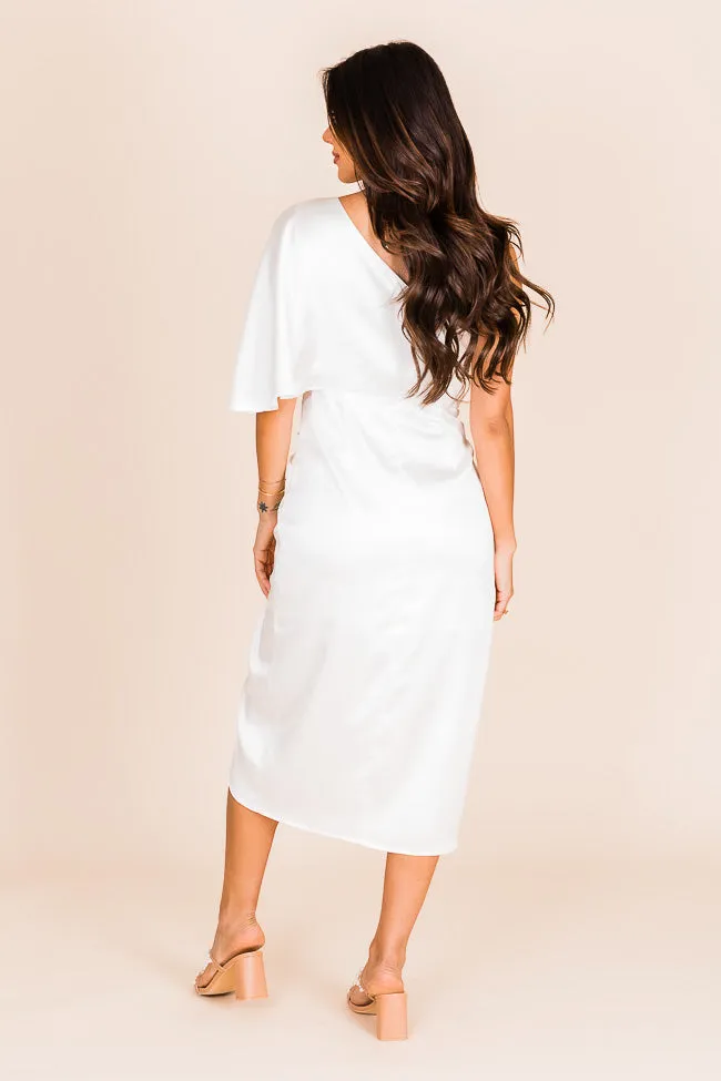 Darling Muse Ivory Satin One Shoulder Midi Dress FINAL SALE