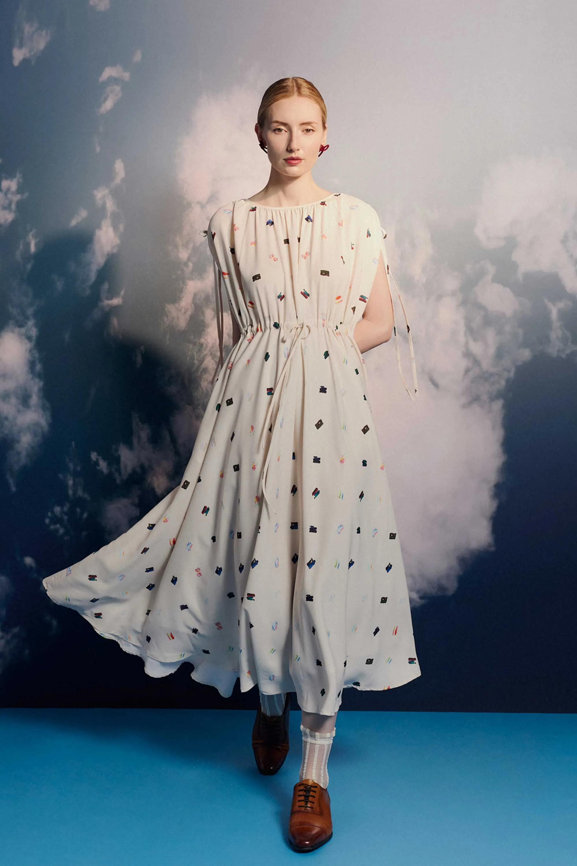 Drawstring Shoulders Column Dress (Look Up)