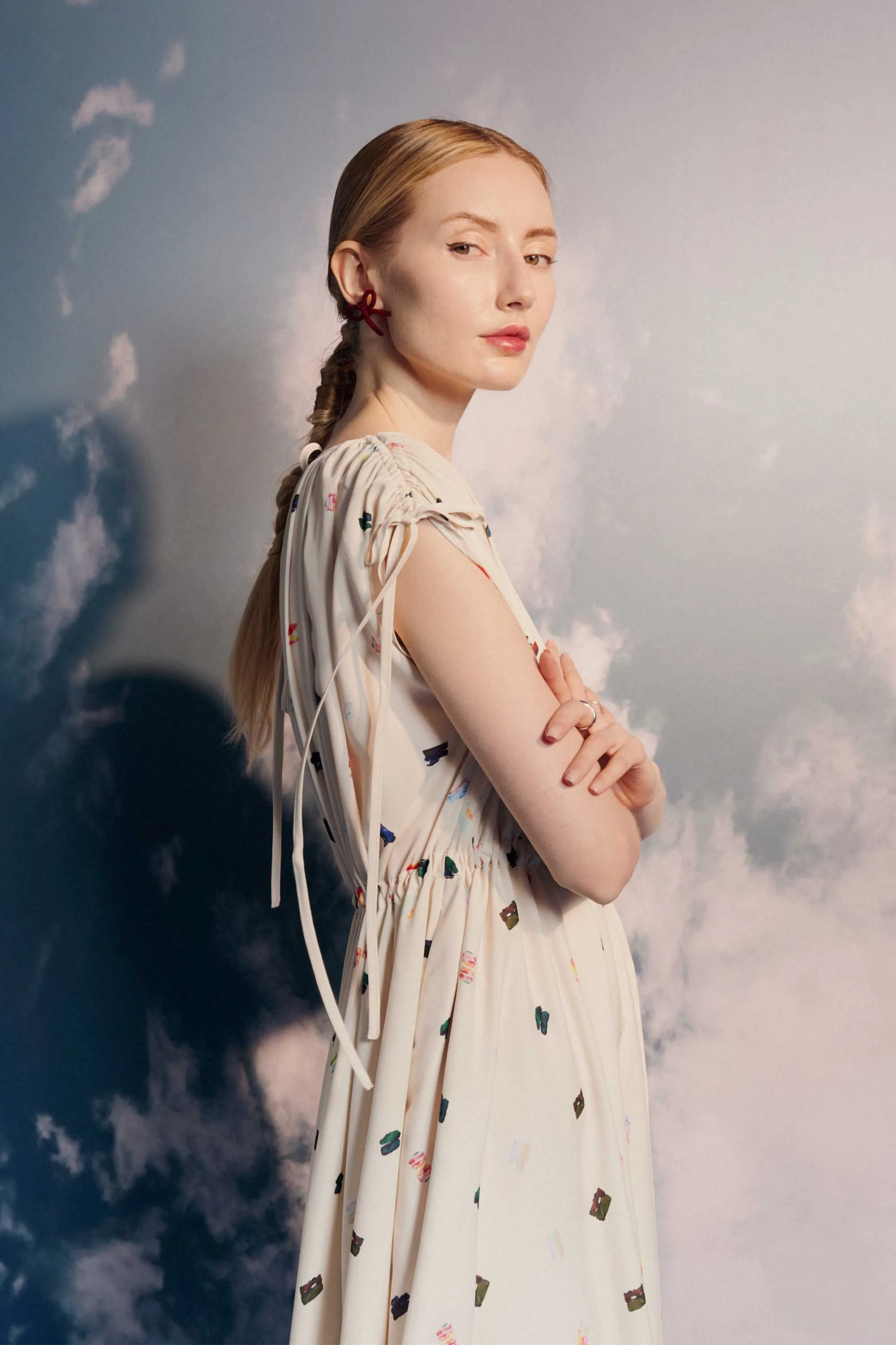 Drawstring Shoulders Column Dress (Look Up)