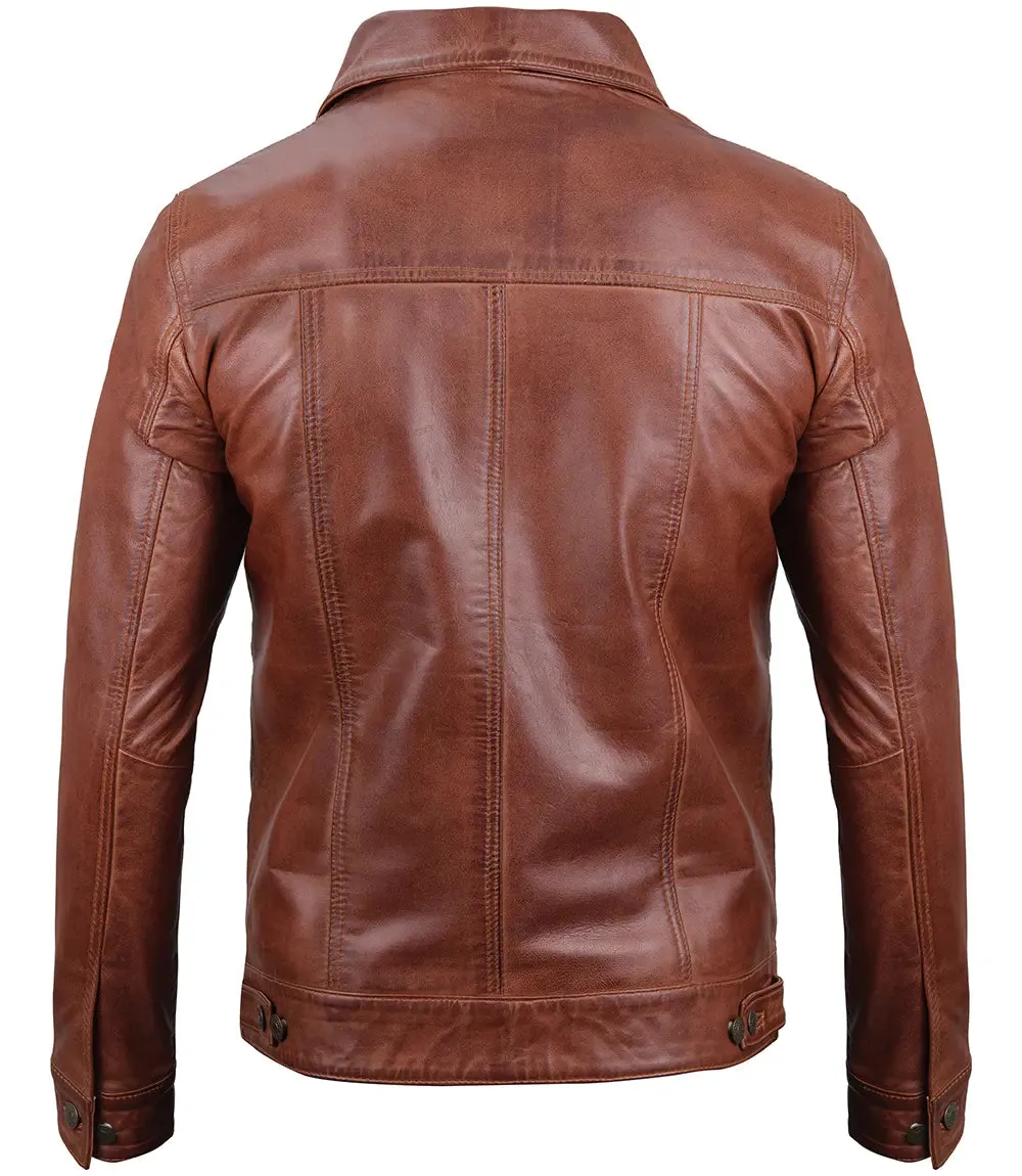 Fernando Men's Brown Leather Trucker Jacket
