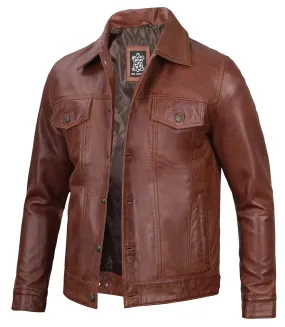 Fernando Men's Brown Leather Trucker Jacket