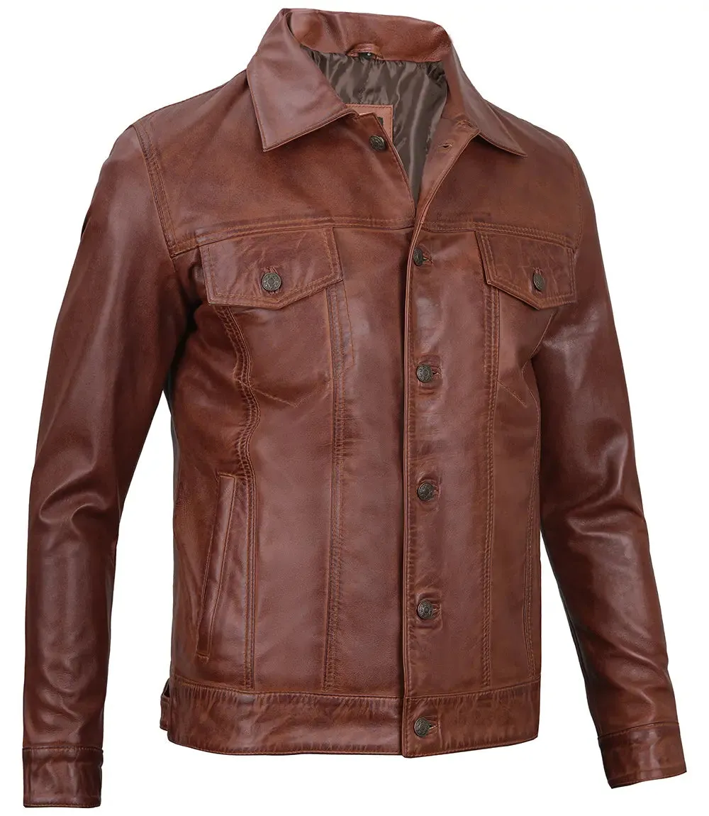 Fernando Men's Brown Leather Trucker Jacket