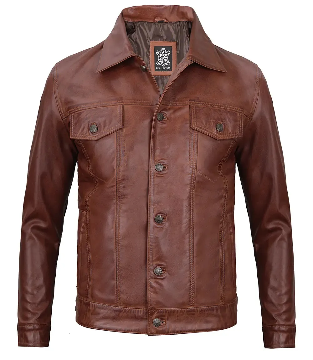 Fernando Men's Brown Leather Trucker Jacket