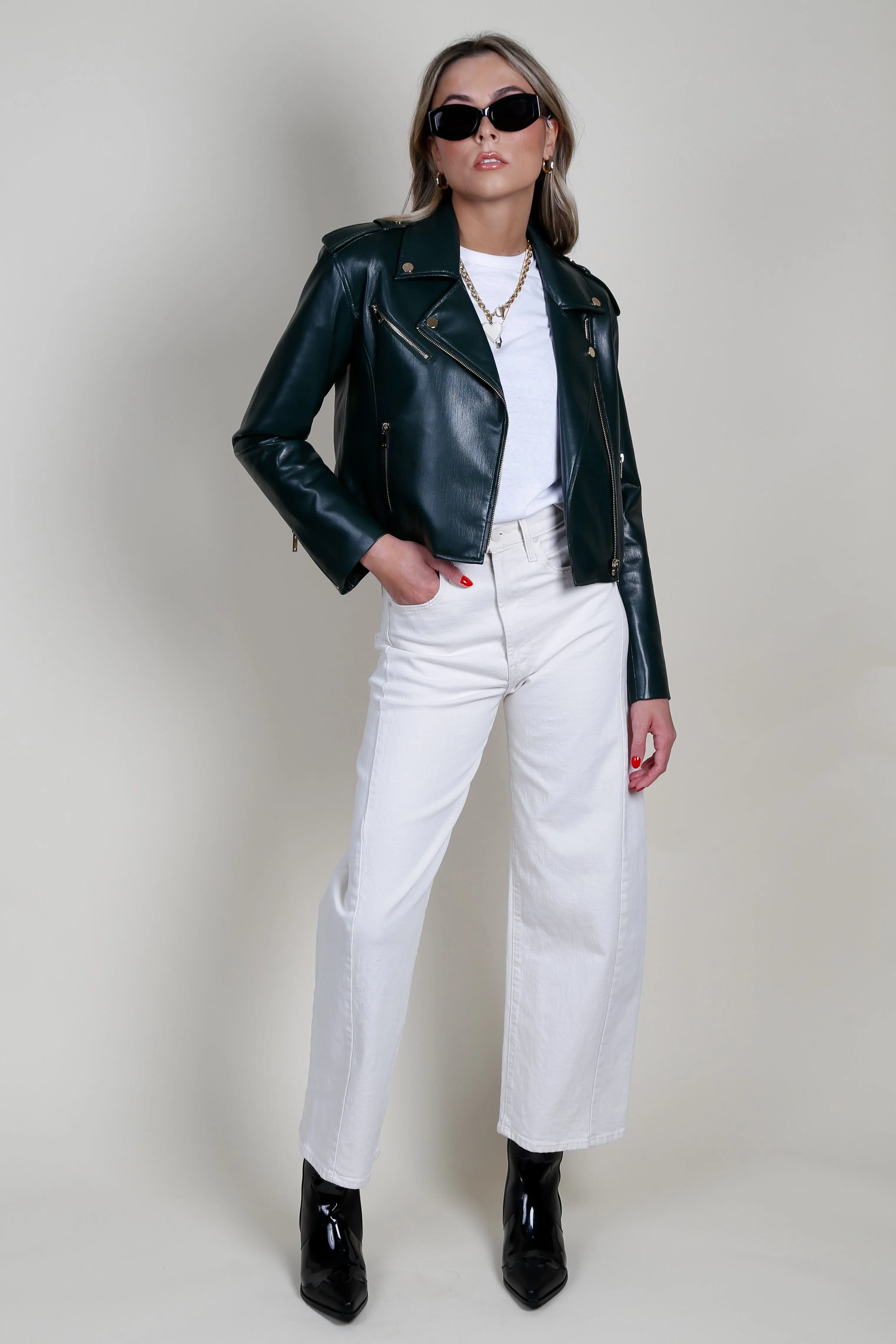 GENERATION LOVE | Cosita Vegan Leather Moto Jacket - Forest
