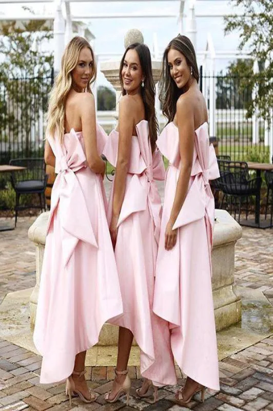 High Low Strapless Pink Short Bridesmaid Dress