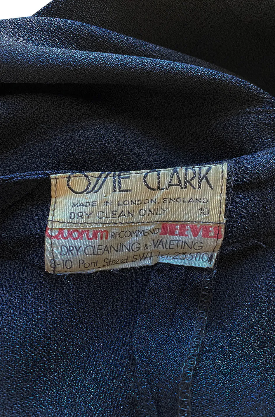 Iconic 1972 Ossie Clark Couture Black Moss Crepe Wrapped Cuddly Dress w Bishop Sleeves