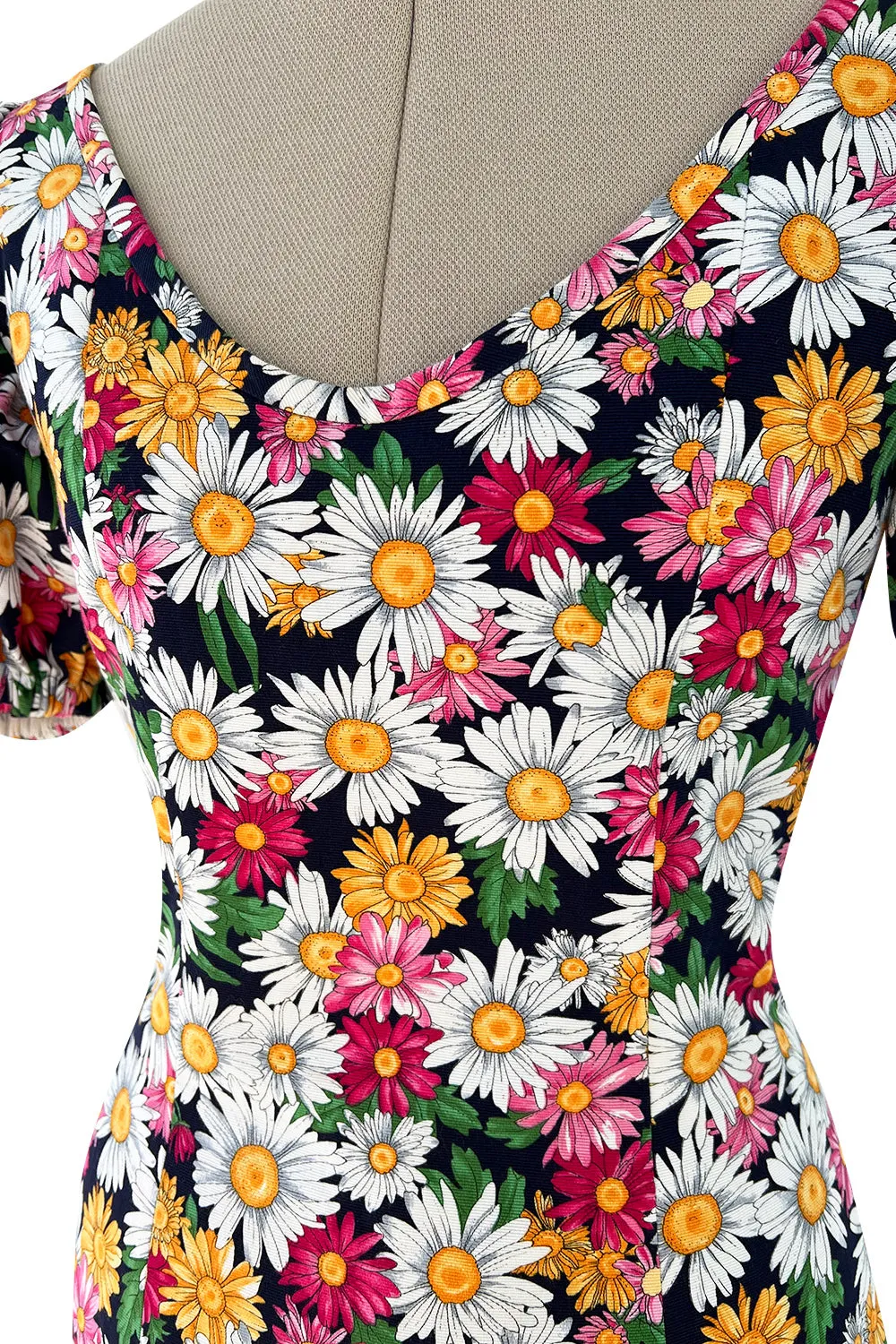 Iconic Spring 1992 Yves Saint Laurent Pink Floral Print Dress w Pouf Sleeves