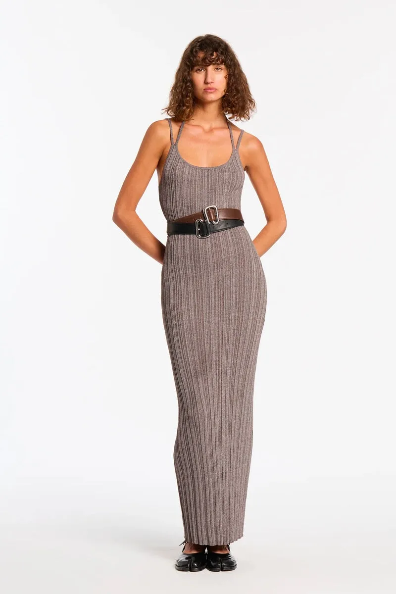 IMPASTO RIBBED HALTER MIDI DRESS-CHOCOLATE
