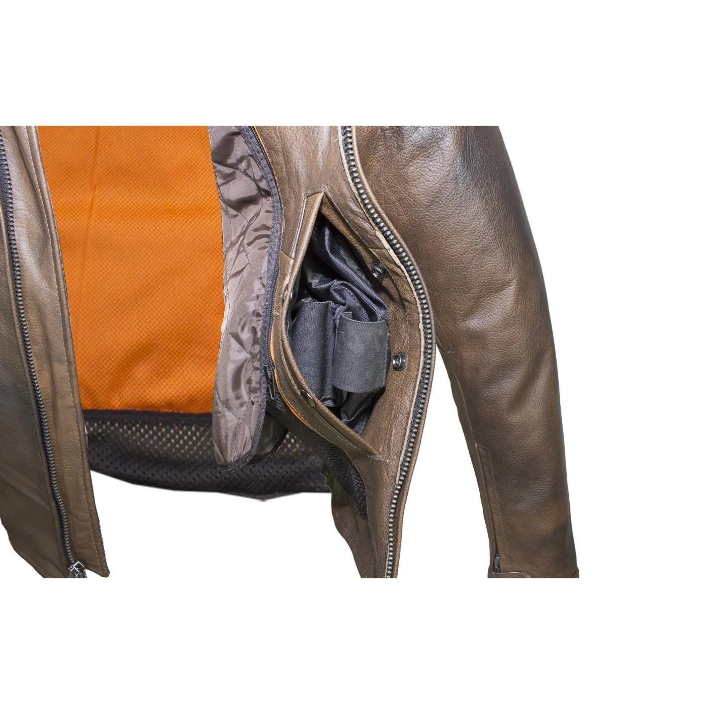 Men's Brown Concealed to Carry Leather Jacket, MJ796-BRN-11-DL