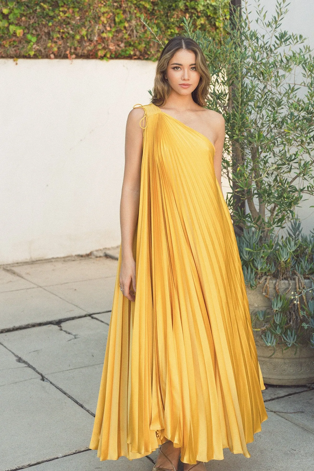 One Shoulder Pleaded Maxi Dress