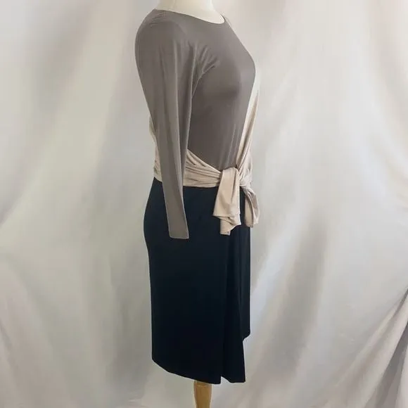 PauleKaTan Cream Black Tie Front Knit Dress