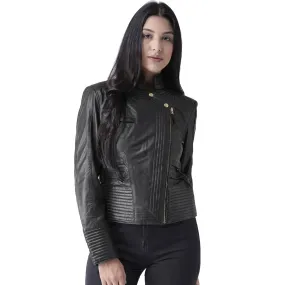 Sideway Zip Black Ladies Biker Jacket